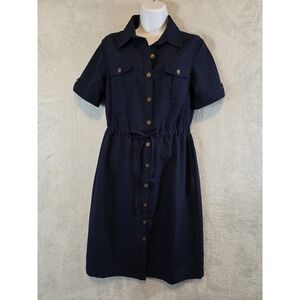 EUC Appleseed's Shirt Midi Dress Womens 8P Petite Navy Belted Office Academia